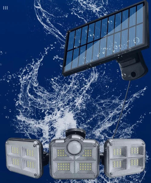 Refletor Led Solar Com 3 Cabeças Potência 800W - Sensor de Movimento e Controle Remoto 🔥Queima de Estoque🔥