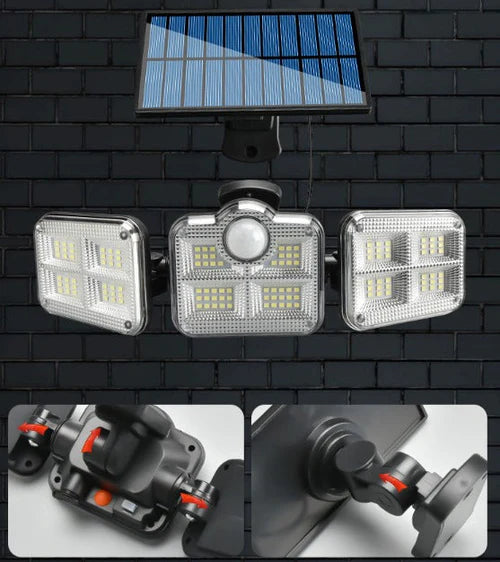 Refletor Led Solar Com 3 Cabeças Potência 800W - Sensor de Movimento e Controle Remoto 🔥Queima de Estoque🔥