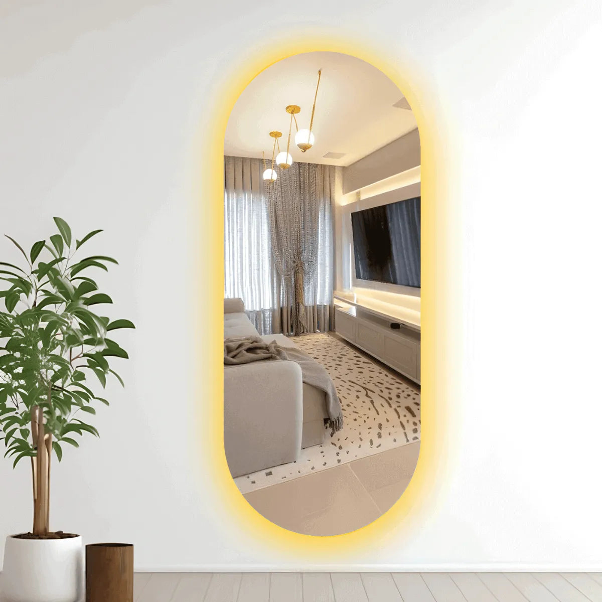 Espelho Grande com LED Elegance Luxo 140x60cm Modelo Elegance